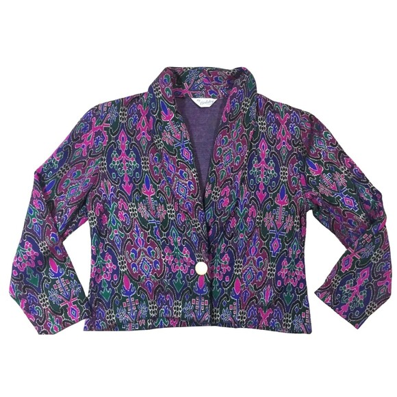 Vintage Womens Blazer Soft Shell Light Jacket Cropped Damask Pattern Medium M - Picture 6 of 14